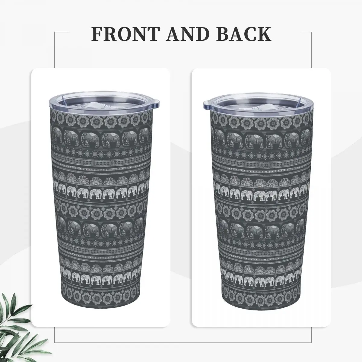 Stainless Steel Tumbler Boho Elephant Thermal Cups Vintage Print Portable Cold Drink Car Mugs Beach Custom DIY Water Bottle