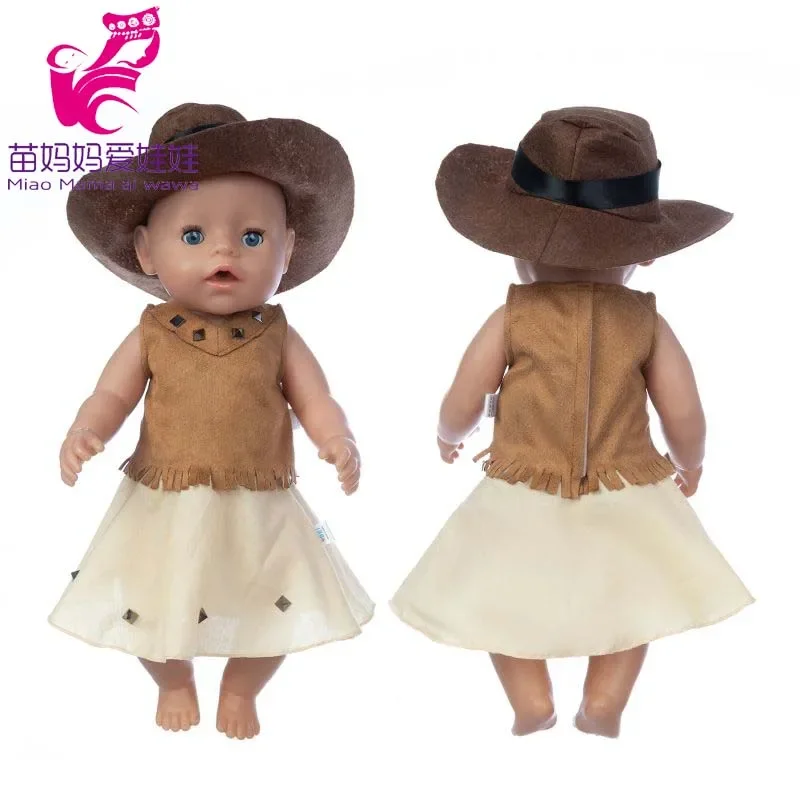 Boneka Bayi Pakaian Koboi Gaun Topi untuk 18 Inci Pakaian Boneka Anak Perempuan OG Amerika Pakaian Luar Hadiah Anak-anak