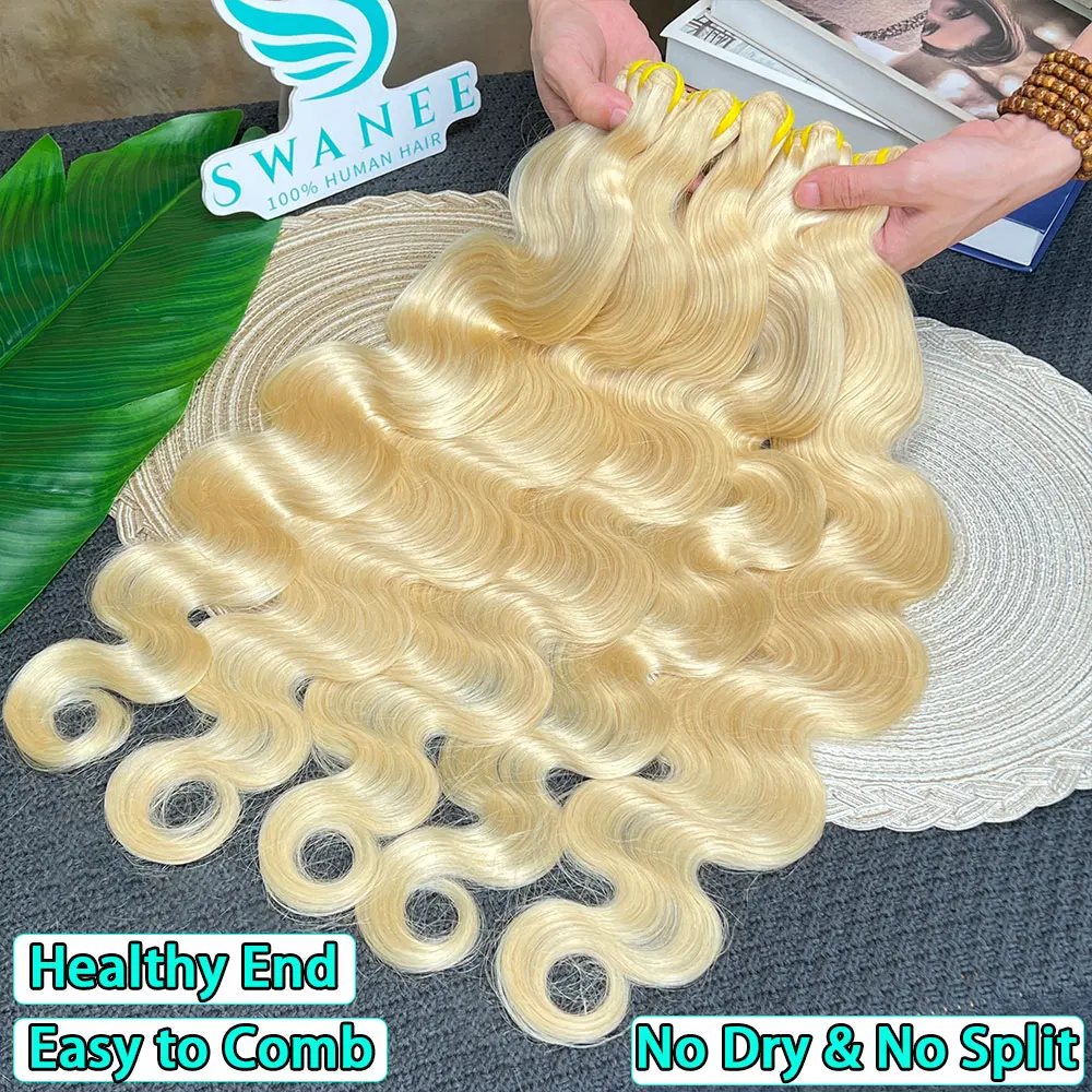 

Color 613 Blonde Body Wave Human Hair Weave Bundles Honey Blonde Raw Human Hair Bundles 10 To 30 inch Hair Extensions Weft