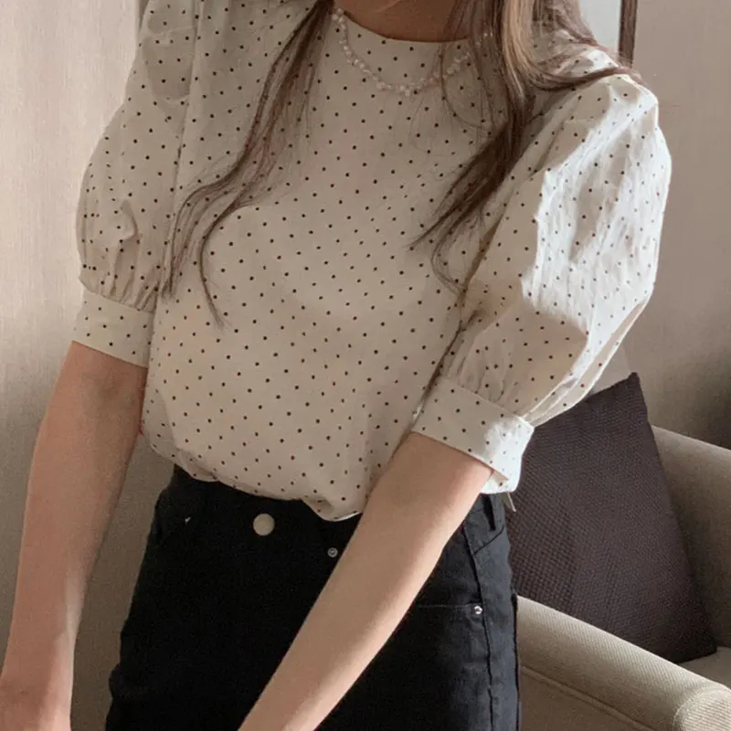 

Шикарный летний женский круглый топ в горошек Ne с одной пуговицей ort Sve Универсальный топ повседневный свободный крой Bubble Sve