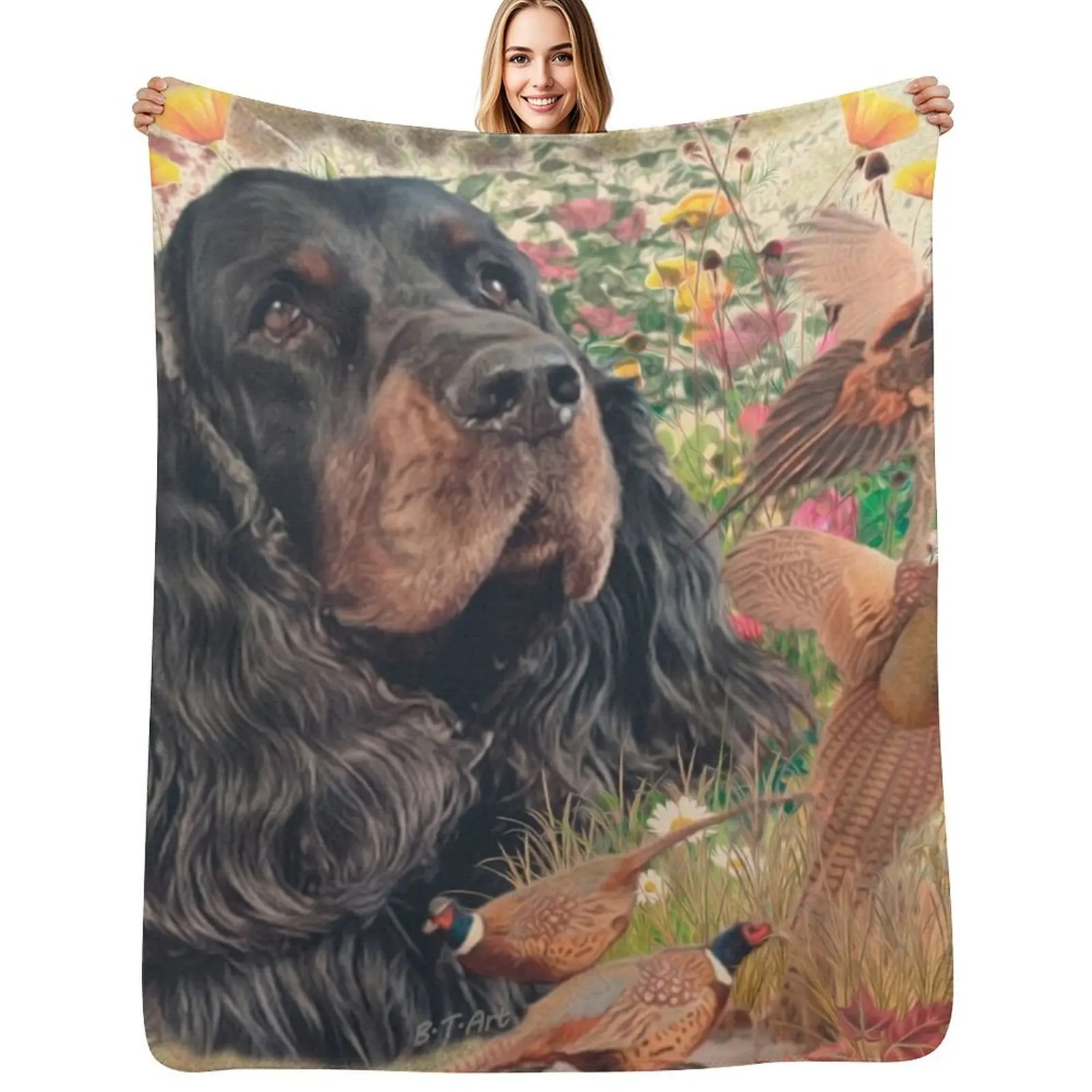 Gordon Setter with pheasant Throw Blanket Fuzzy Plush Throw Blanket for Sofa Chair
