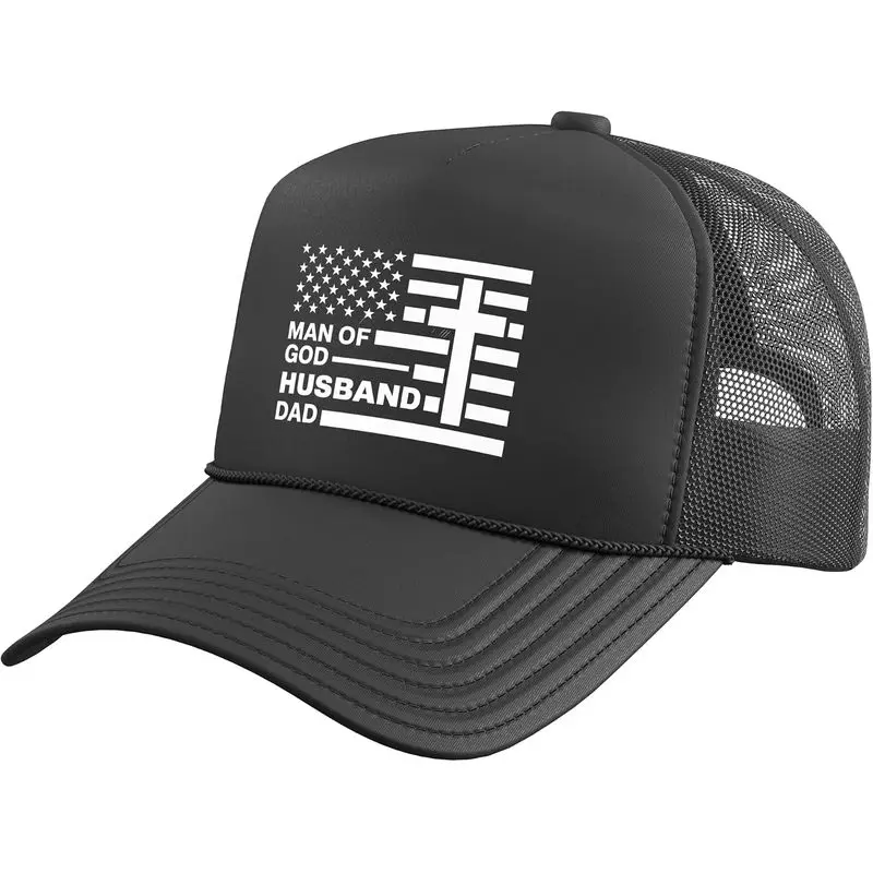 Man of God Husband Dad Christian Husband Prayer Patriotic Trucker Hat with Adjustable Mesh Back