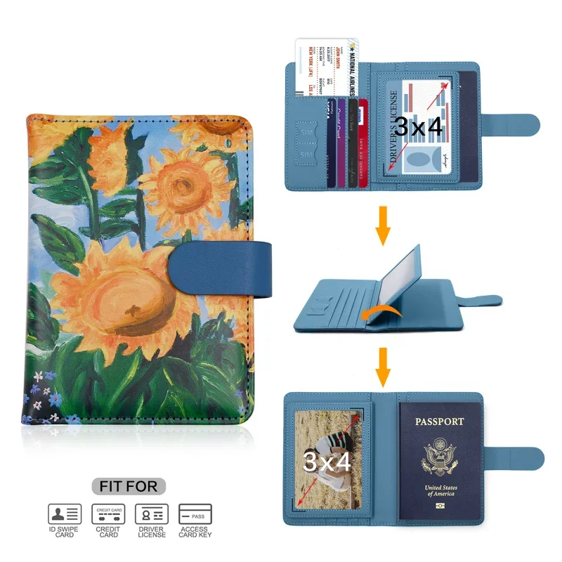 Capa de passaporte flor de alta qualidade couro pu homem mulher porta-passaporte de viagem com suporte para cartão de crédito carteira protetora capa