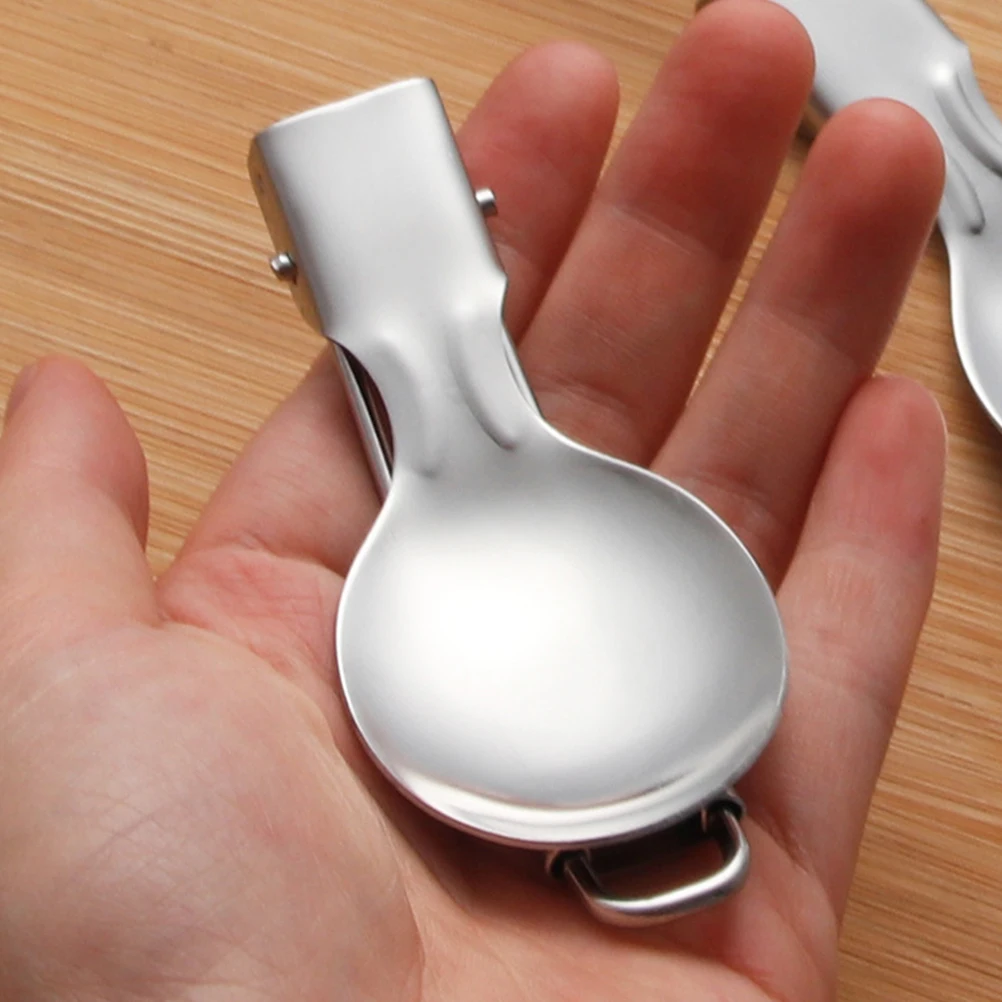 

1 set 1 Set Foldable Stainless Steel Tableware Compact Outdoor Cutlery For Camping Hiking Picnic Bbq Foldable Spoon Fork Set