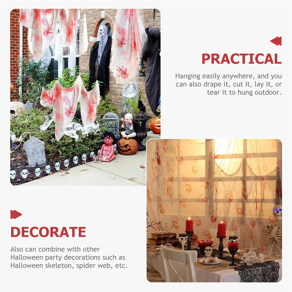 

3 Pcs Blood Handprint Mosquito Net Creepy Bloody Cloth for Halloween Tablecloth Decorations Scary Spooky