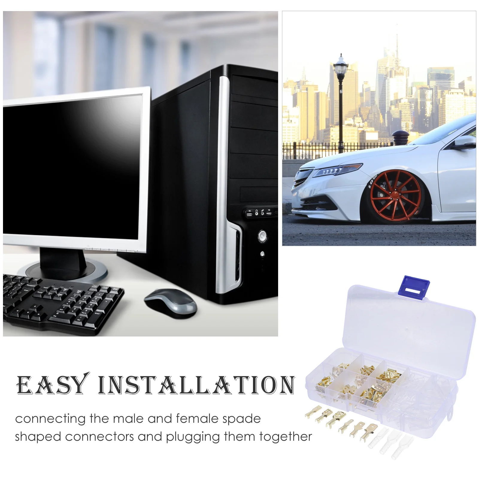 

1 set Spade Connectors Crimp Terminal Kit 2 8mm 4 8mm 6 3mm Steel Copper Wire Terminals Speaker Car Audio Electrical Insulated