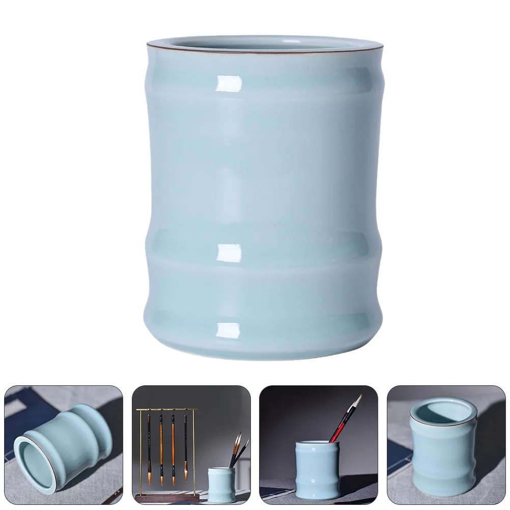 1 قطعة حامل قلم أسطواني السيراميك الخط فرشاة تخزين جرة منظم سطح المكتب الخزف حامل القلم الرصاص نمط خمر