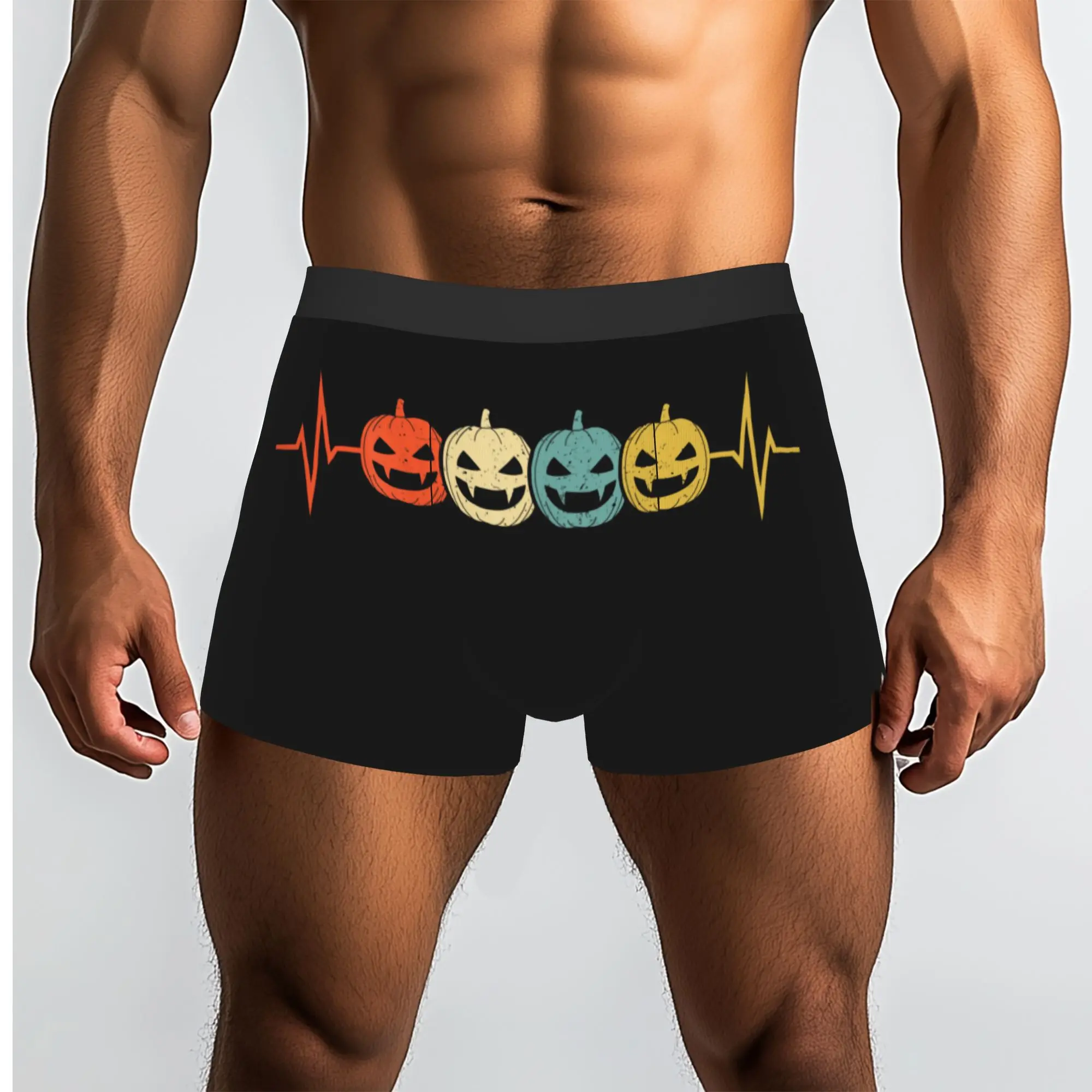 Custom Vintage Pumpkin Heartbeat Boxers Shorts Men Halloween Briefs Underwear Novelty Underpants