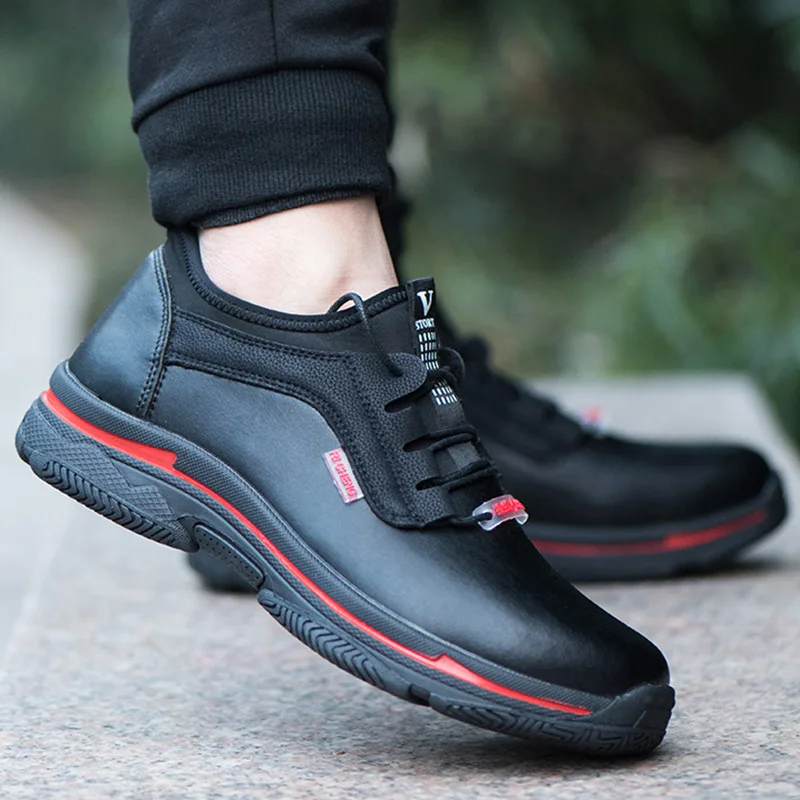 men's fashion steel toe covers safety shoes natural leather worker insulation shoe outdoors working boots safe sneakers protect