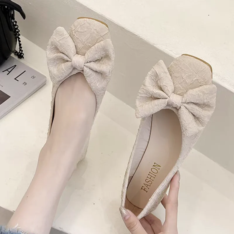 

Женские туфли-балетки в стиле феи с низким вырезом, новинки лета 2025 | Нежные туфли для пожилых женщин с мягкой подошвой | Универсальные лоферы с бантом