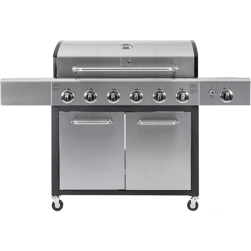 

Stainless Steel 6-Burner Propane BBQ Grill with Side Burner, 73,000 BTUs, Cast Iron Grates for Outdoor Cooking