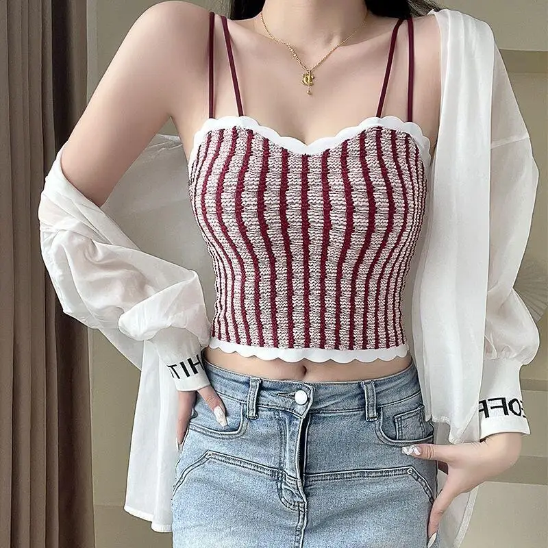 Women's Pajamas Comfortable Pajamas Striped Slimming Strappy Bandeau Top Cotton Blend For Women Daily Wear Versatile Fashionable