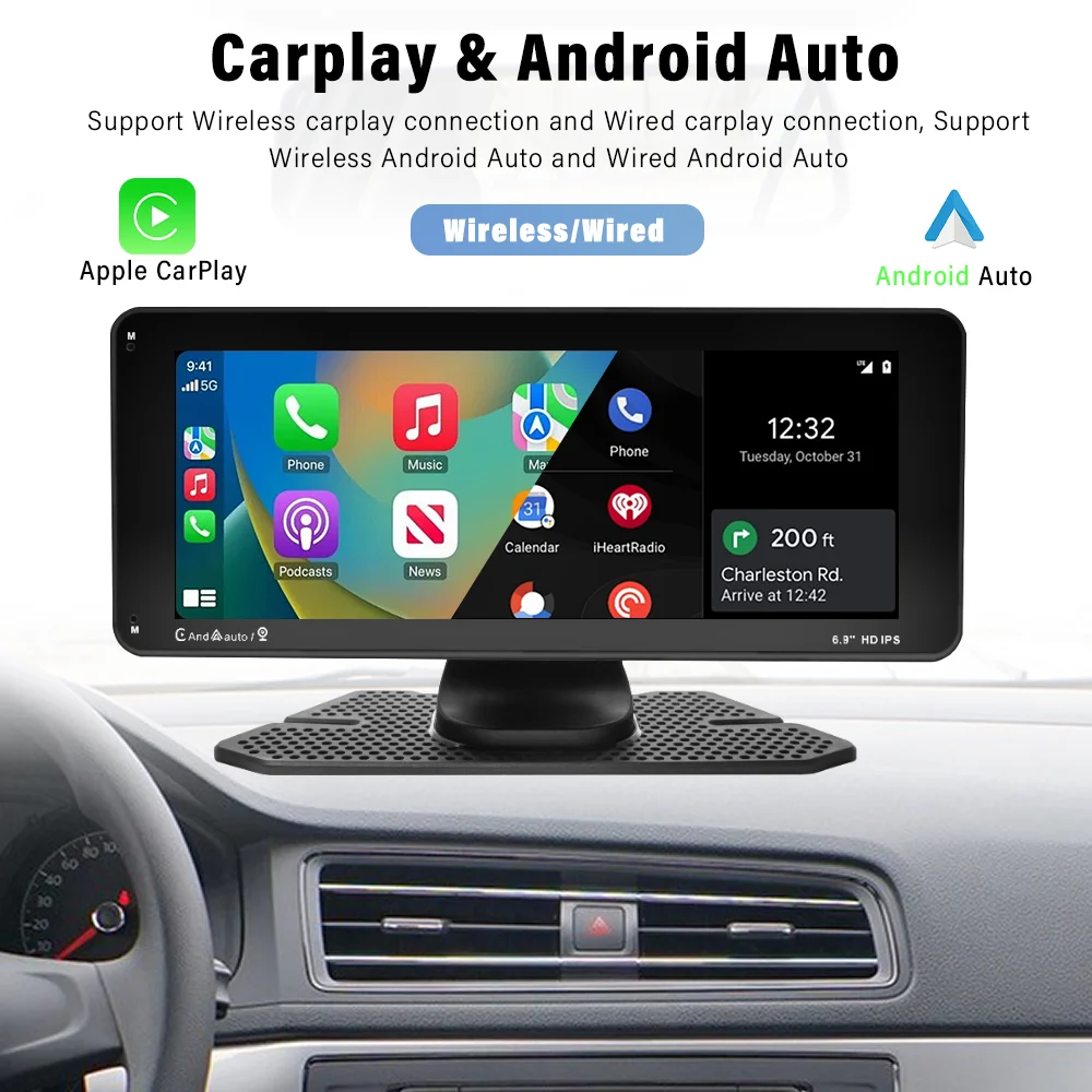 6.9inch IPS Touch Screen Car Monitor Carplay Android Auto WIFI Dashboard Dash Cam Airplay Autolink Bluetooth EQ Smart Player