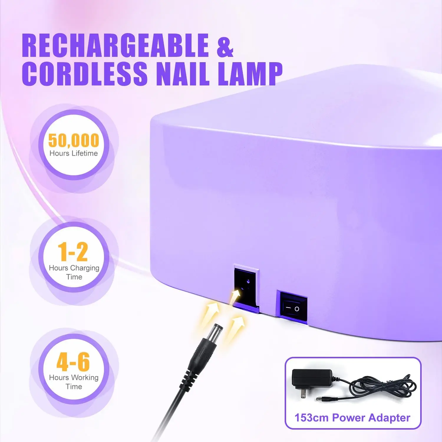 مصباح أظافر LED لاسلكي للأشعة فوق البنفسجية لأظافر الجل، تحكم باللمس، 4 مؤقتات، مستشعر تلقائي - أرجواني