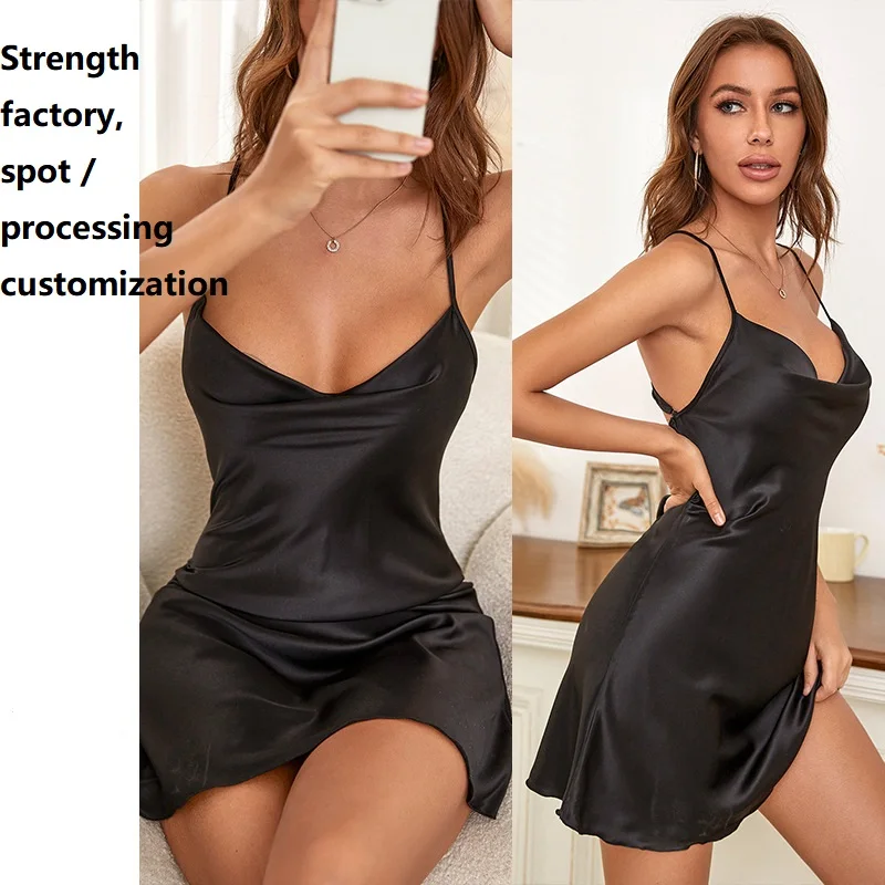 

New Summer Pajamas For Women Sexy Satin Nightwear Suspender Silk Like Sleepwear Nightdress Pyjamas Temptation Nuisette Lingerie