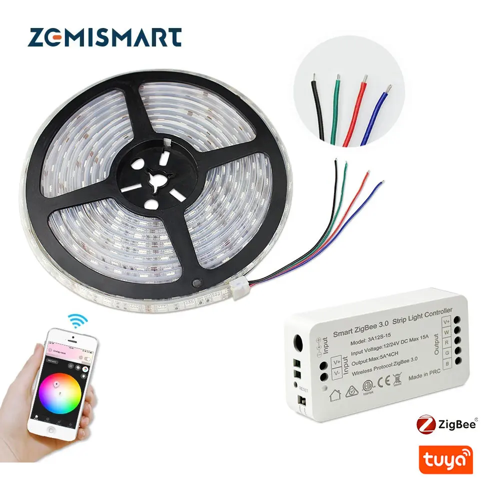 Zemismart Zigbee ZLL Driver With 5M LED Strip RGB Low Voltage Control by Echo Plus Directly Smartthing