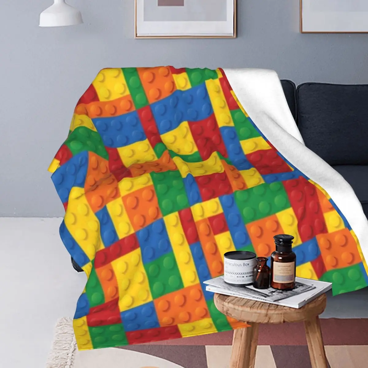 Building Toy Blocks Blanket Soft Warm Flannel Throw Blanket Bedding for Bed Living room Picnic Travel Home Sofa