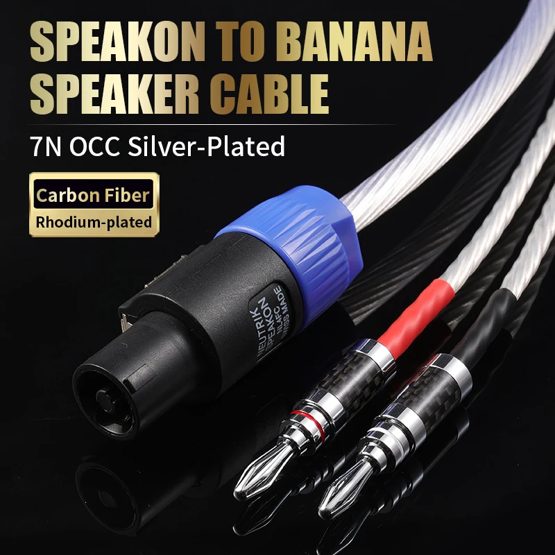 High End Speakon Banana Speaker Wire 7N Silver Plated OCC Copper Carbon Fiber Rhodium Plug Studio Stage HiFi Sound Cable