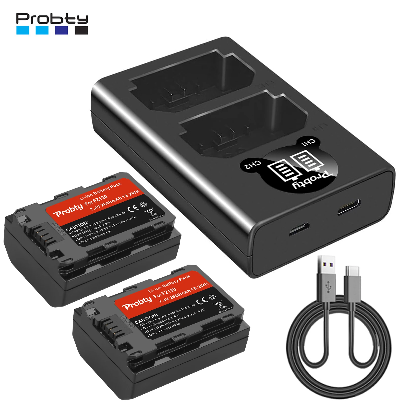 NP-FZ100 2600mAh Replacement Battery and Charger for Sony A7R V, A7 IV, A7S III, FX3, FX30, A7R IV, A7R III, A7 III, A7C, A7C II