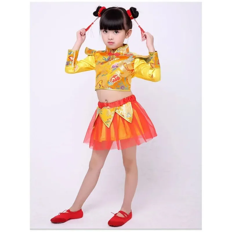 Chinese Traditional New Year Costumes Dragon and Lion Dance Children Kids Clothing Set Red Kungfu Wushu Uniform Tang Suit Hanfu