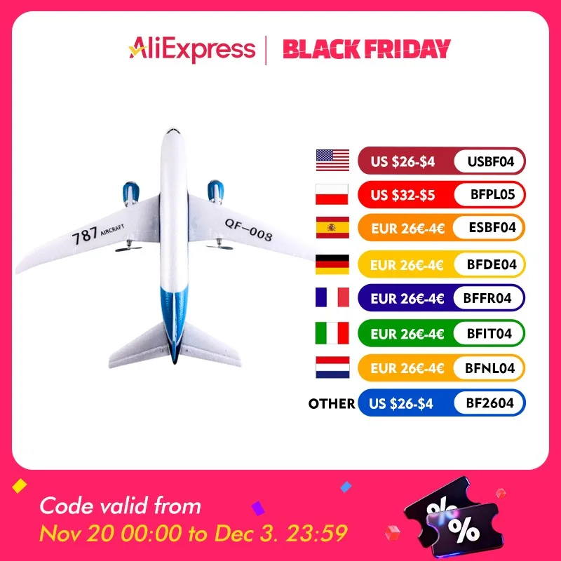 

QF008 Boeing 787 Размах крыльев 550 мм 2,4 ГГц 3 канала Встроенный гироскоп EPP RC Самолет Планер RTF для начинающих