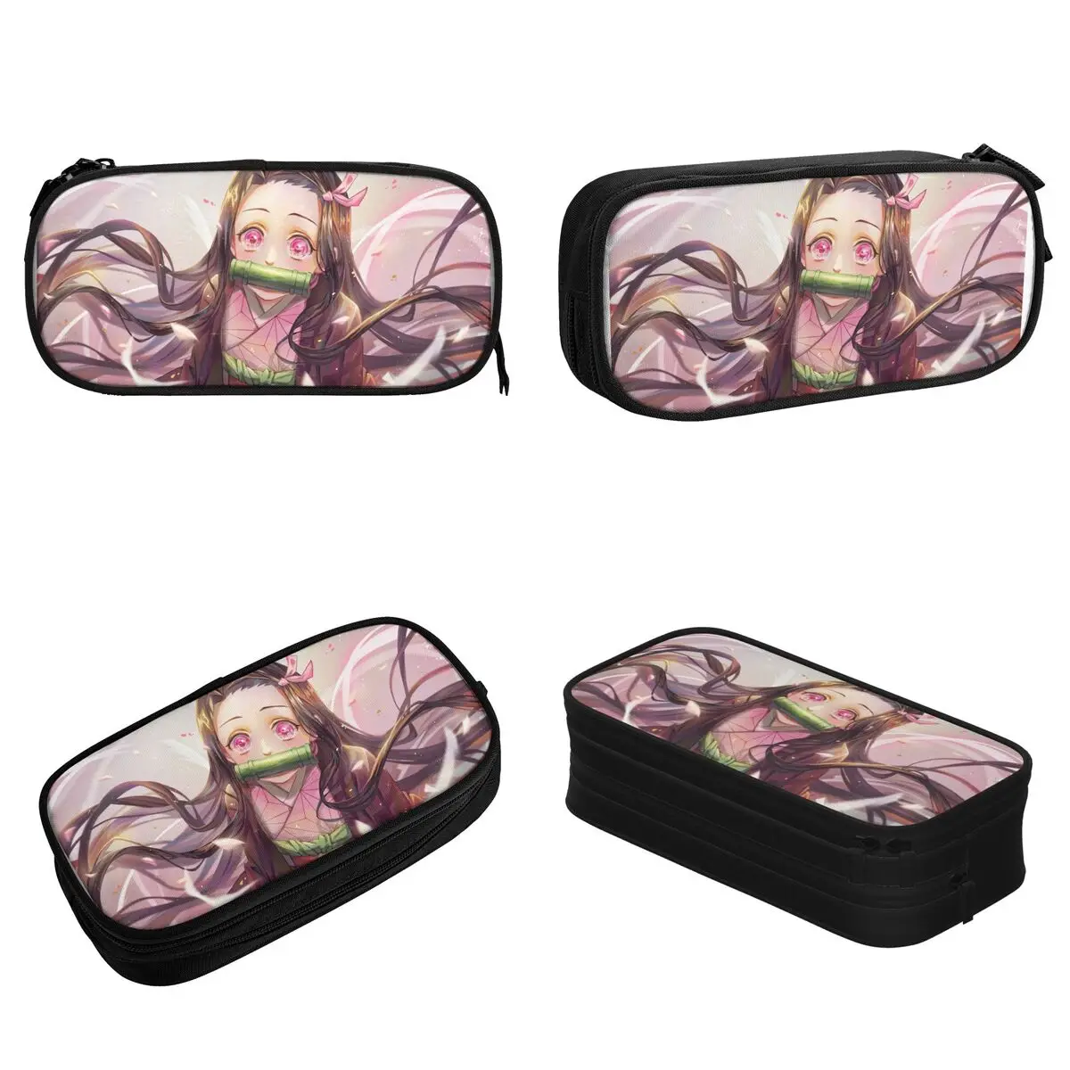 Kamado nezuko lápis caso kimetsu não yaiba anime lápis bolsa caneta para estudante grande saco de armazenamento escritório zíper papelaria