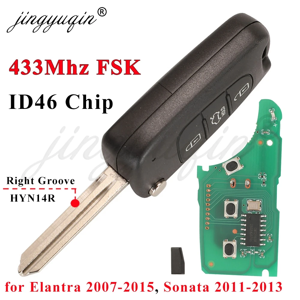 jingyuqin 433Mhz FSK ID46 Flip Remote Car Key For Hyundai Elantra 2007-2015 Sonata 2011-2013 HYN14R Auto Folding Control Fob
