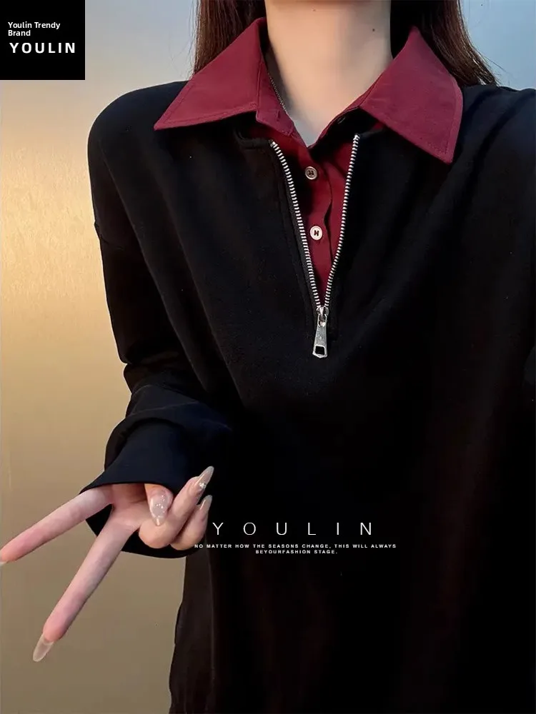 

American Sle Long Sve irt Collar Hoodie Men's Spring Autumn f Zip irt High Sensation Inner Wear Top T-irt