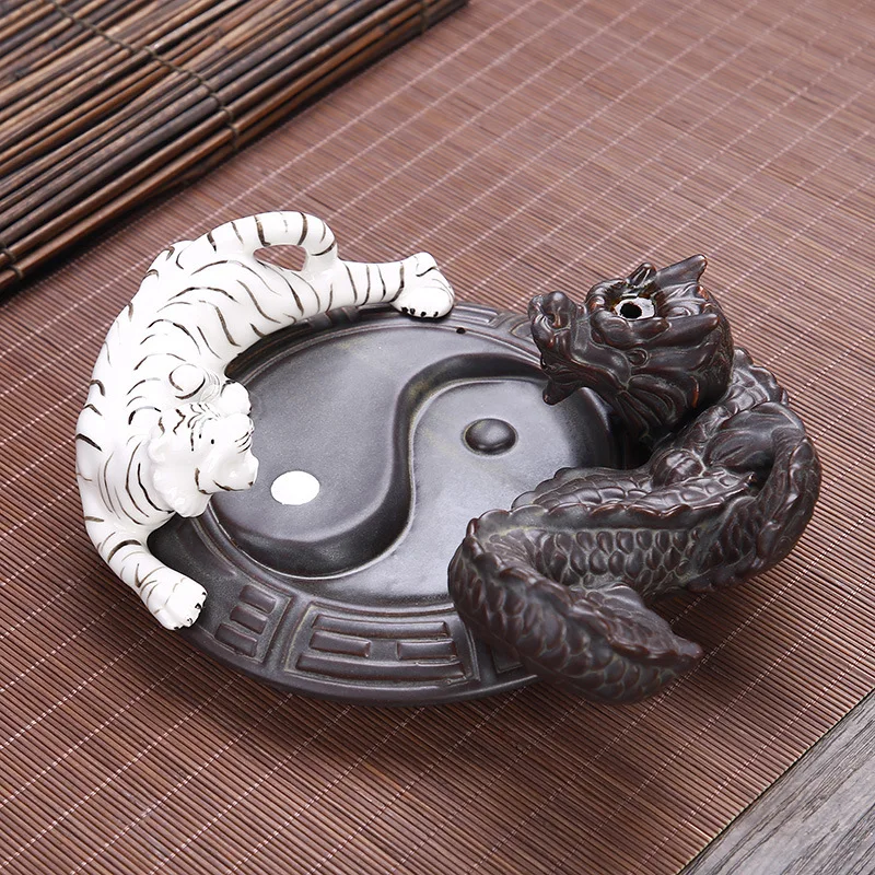 Ceramic Chinese style Feng Shui Bagua Backflow Incense Burner,Home Decoration Accessories Dragon Tiger Dou Backflow Incense Stan