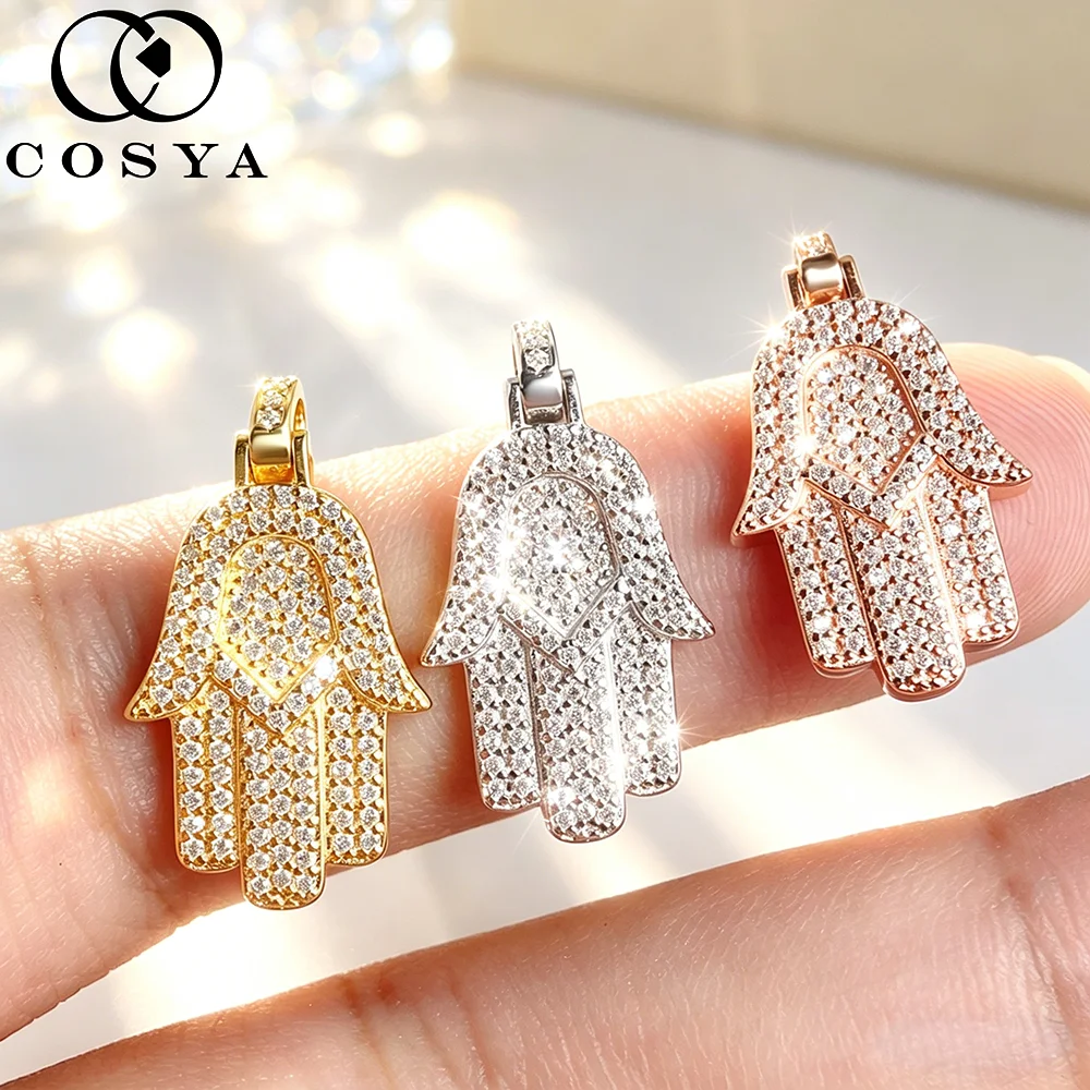 

COSYA Certified Full Moissanite Hamsa Hand Necklace For Women Men S925 Silver D Color Lab Diamond Chain Dianty Fine Jewelry Gift