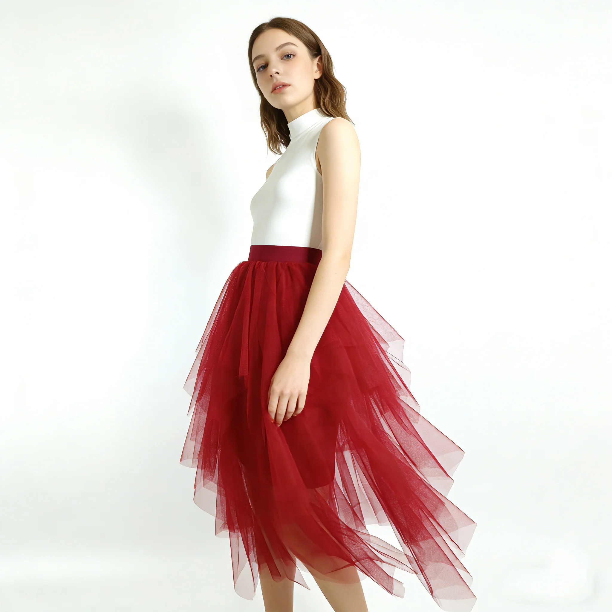 

Женская многослойная юбка из тюля с высокой талией – асимметричная миди-юбка А-силуэта для вечеринок, свадеб и повседневной носки