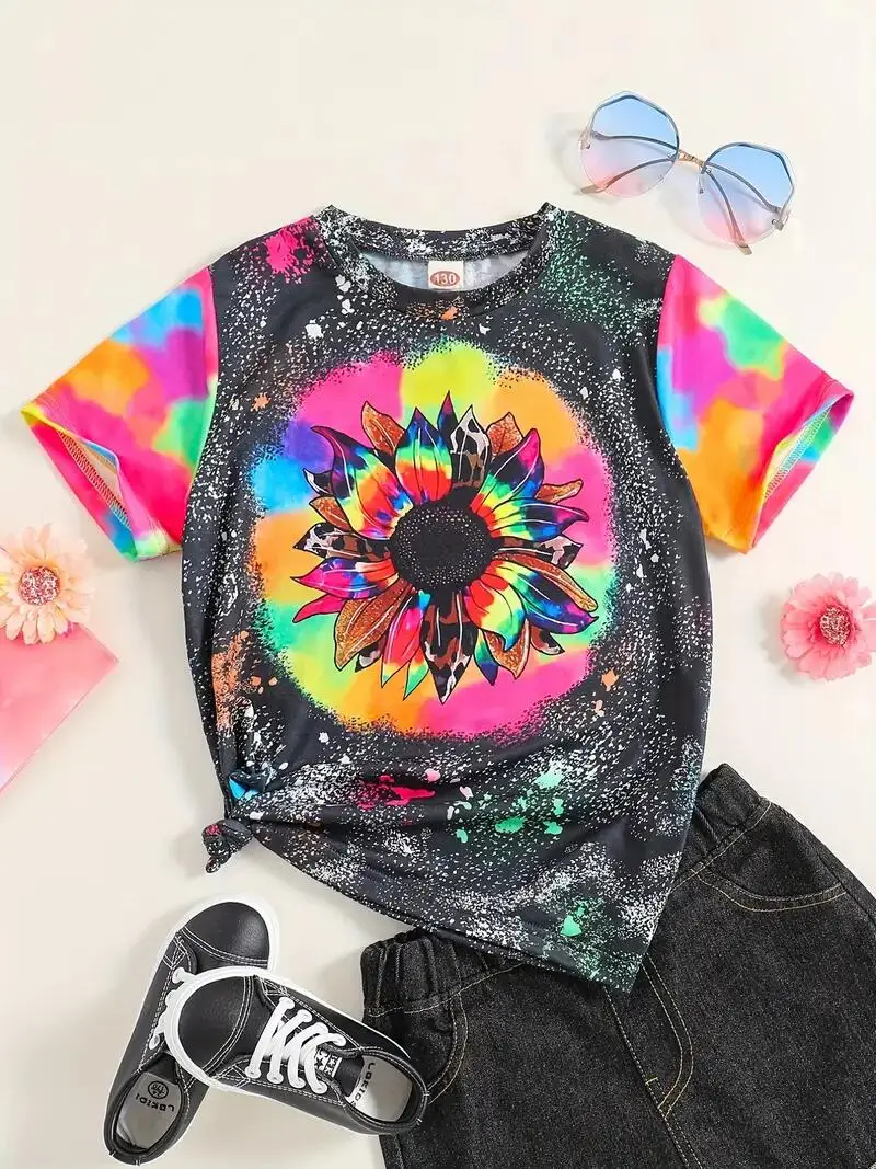 Teen Girls T-Shirts Colorful ''Sunflower'' Graphic Casual Tees Comfort Fit Short Sleeve Crew Neck Tees Top Kids Summer Clothes