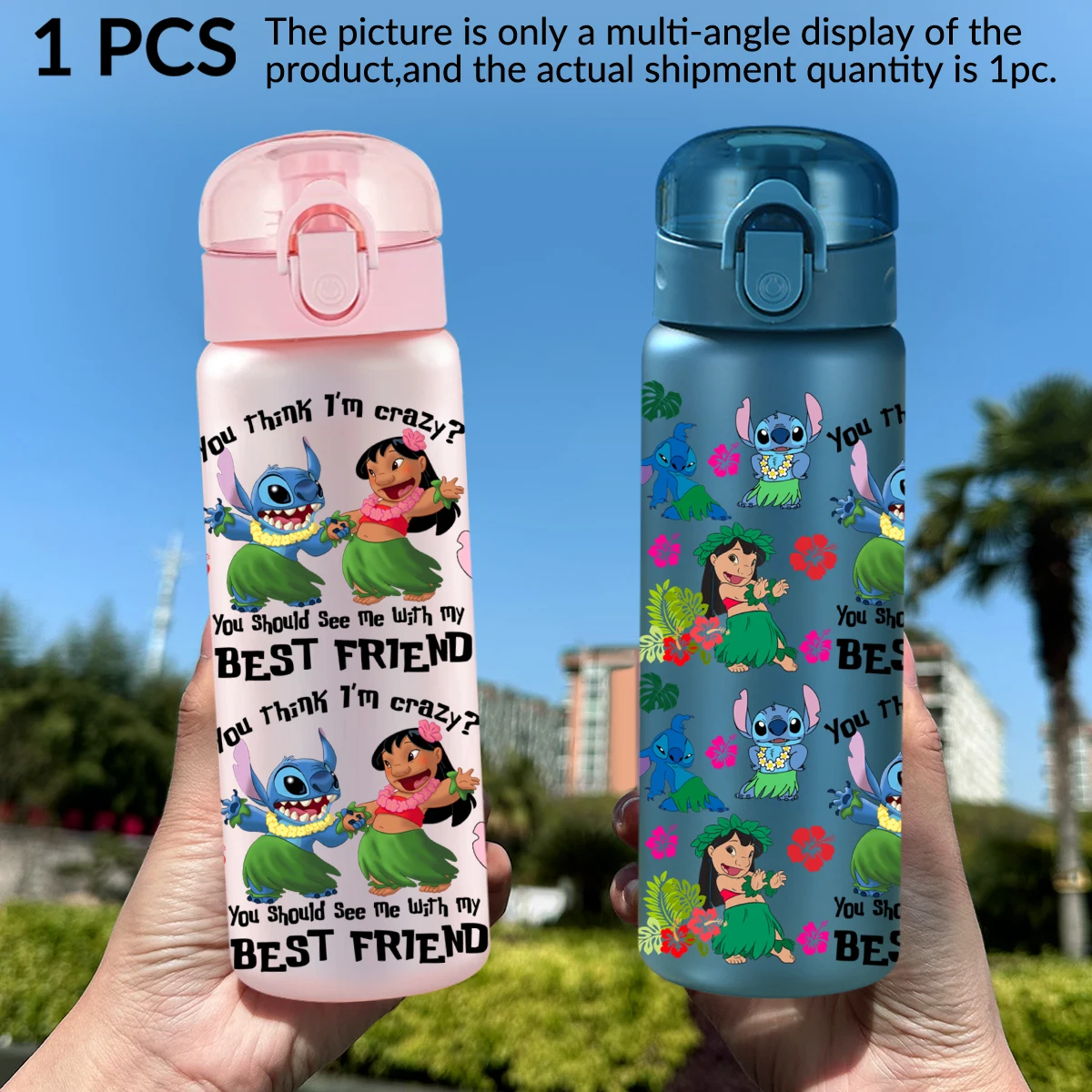 

1Pc Stitch/Lilo Printed 26oz Plastic Water Bottle,Leak-proof Sports Water Cup As Birthday Gift,Christmas/back-to-school Gift