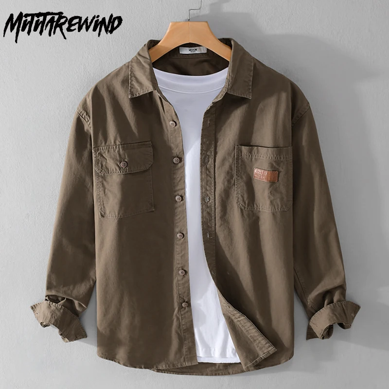 

2024 Spring Summer New Men's Shirts American Vintage Workwear Long Sleeve Tops Lapel Pure Cotton Shirts Casual Simple Shirt Man