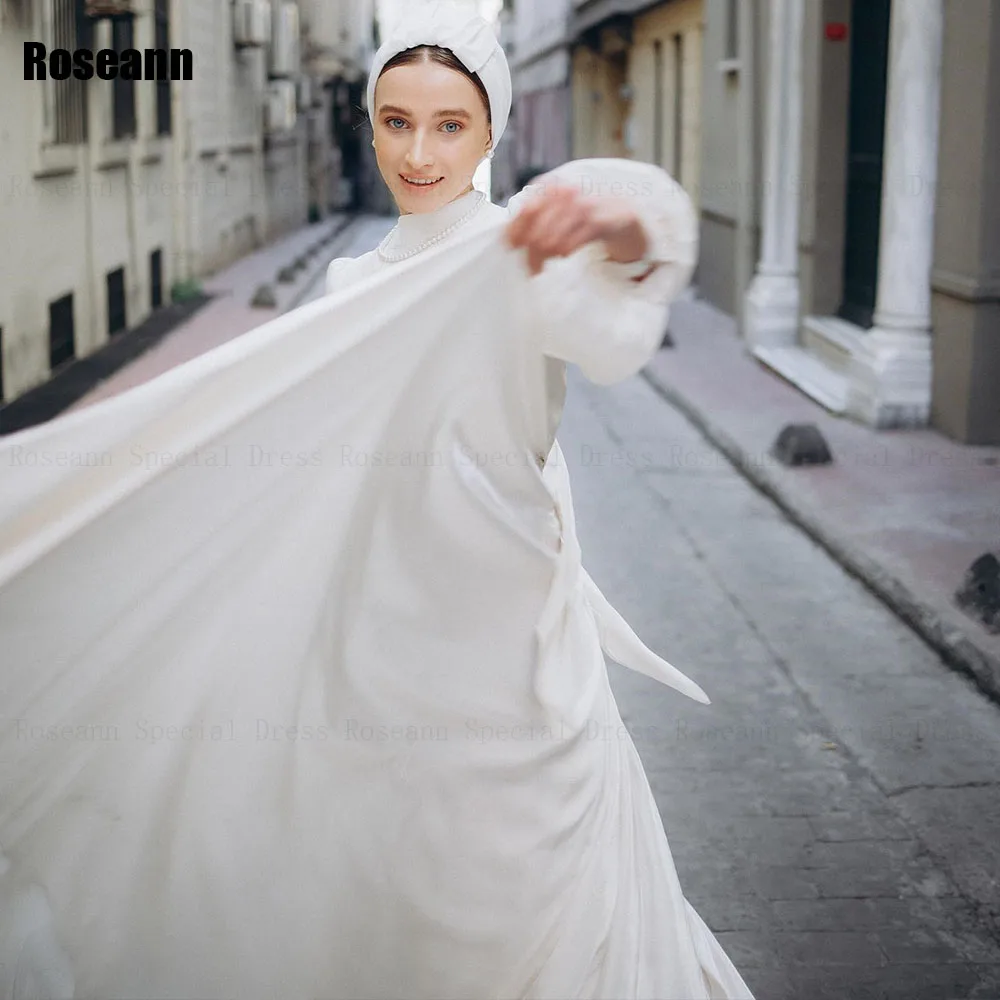 Vestido de novia musulmán con volantes, traje con cuello alto y cinta vertical, longitud hasta el suelo, 2024