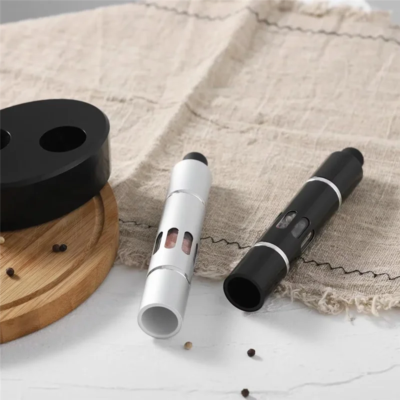 B97A-Practical Pepper Grinder Thumb Push Button Aluminum Alloy Tool Salt Sea Spices External Grinding Spring Steel Mill