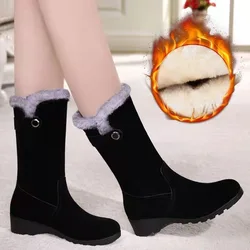 Stivali alti donna Warm Plush Suede stivali lunghi da donna comodi stivali invernali femminili in cotone con zeppa in pelliccia di vitello Zapatos Mujer 2022