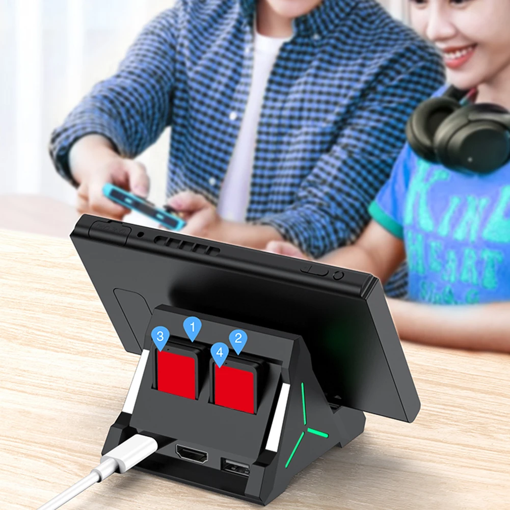 

For Nintendo Switch TV Docking Station TV Adapter Charging Dock with 4 Game Card Slots HDMI-Compatible USB Type C Ports