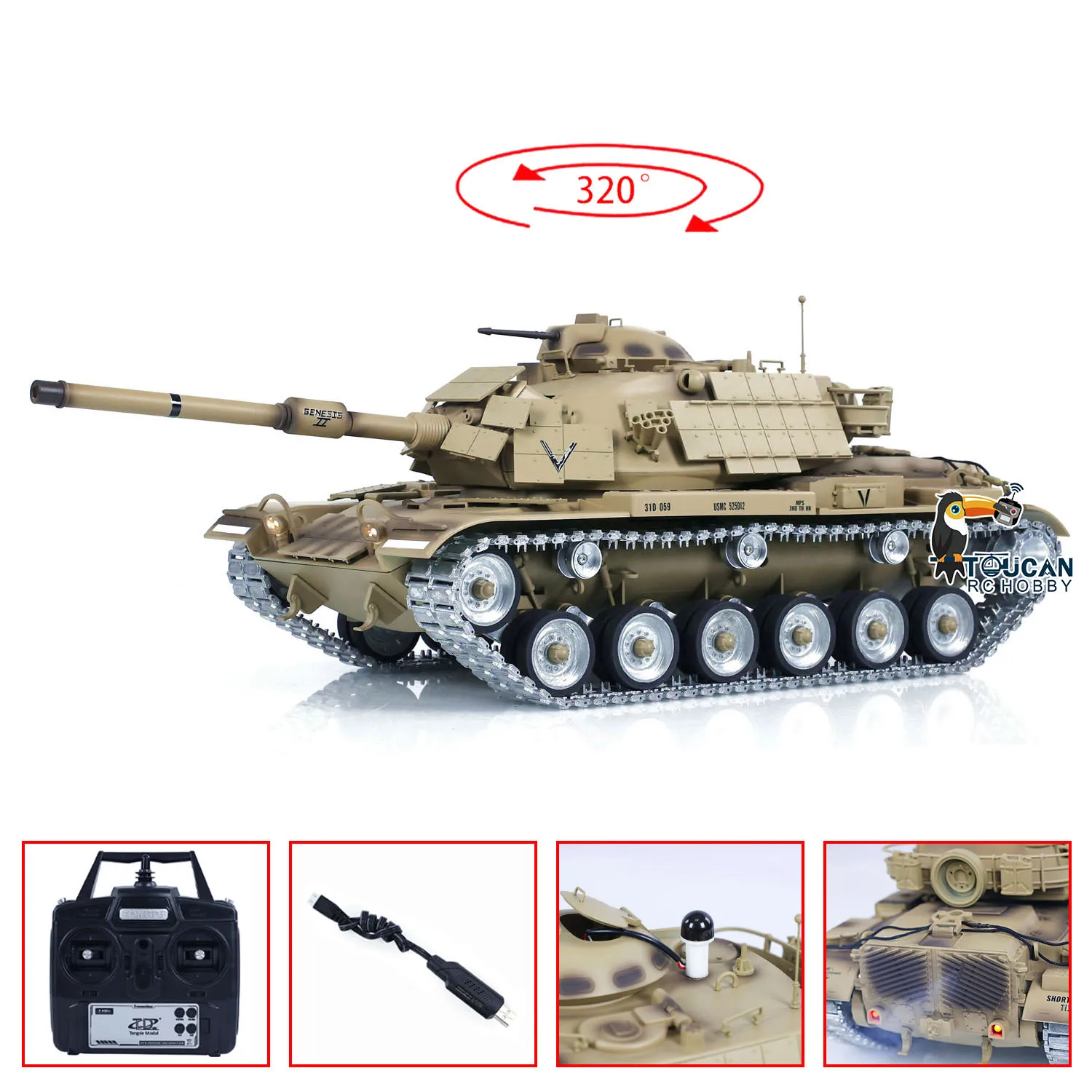 Tongde-RC Battle precious M60A1 Radiocommande USA, Modèle de chars BB, Roue en métal, Piste de route, Idier Gifts TH23, 1/16