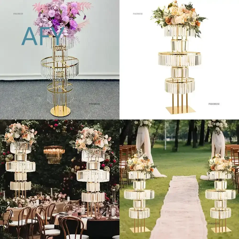 for Centerpiece Golden Flower Vases Acrylic Crystal Vase for Wedding Table Decor Luxury Floor Standing Flower Stand Home