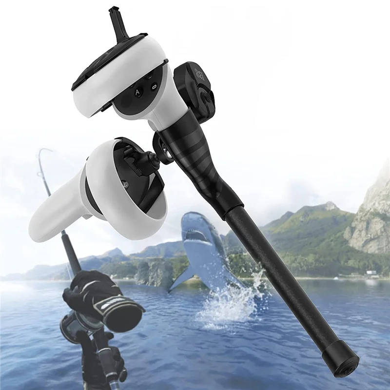 VR Game Controller for Real Fishing Games, VR Fishing Rod and Reel Combo for Meta Quest 2 VR Game Accessories