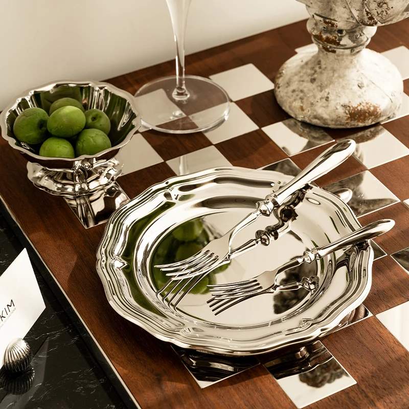 

Элегантная тарелка из нержавеющей стали в европейском стиле для дома: роскошная тарелка для фруктов, закусок, конфет и десертов