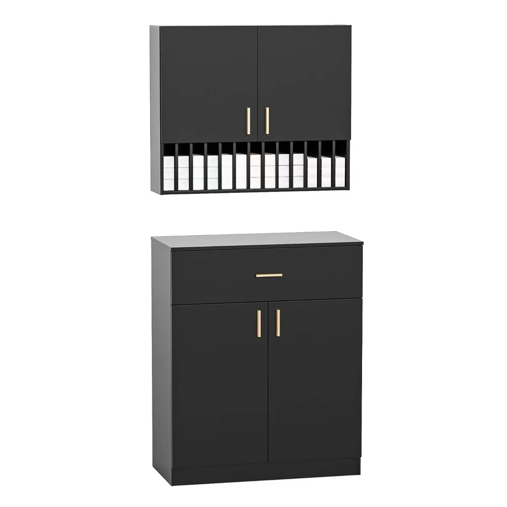 

Salon Staion Hair Color Bar Organizers, Hair Color Rack, Barber Station Cabinet with Drawers & Adjustable Shelves, Black