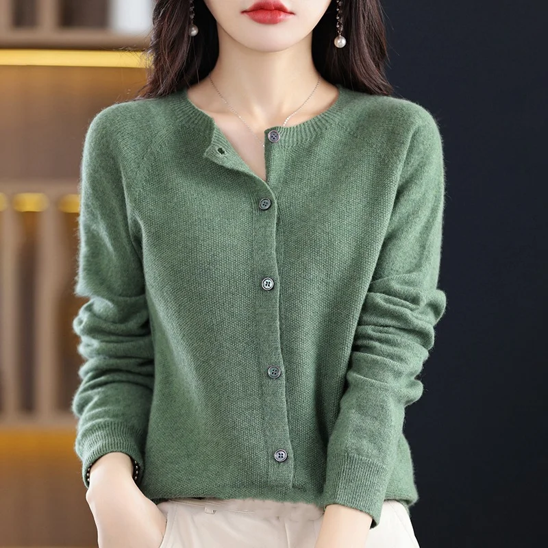 16 color knit cardigan for women\'s autumn and winter new round neck outerwear with a solid color loose coat sweater