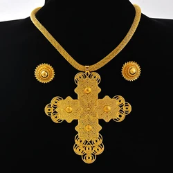 Saudi Arabia 24K Gold Color Ethiopia Women Jewelry Necklace Earring African Arab Bridal Set Habesha Eritrea Party Gift