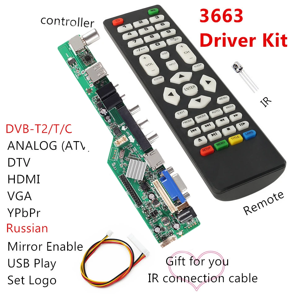 3663 New Digital Signal DVB-C DVB-T2 DVB-T Universal LCD TV Controller Driver Board UPGRADE 3463A Russian USB play LUA63A82