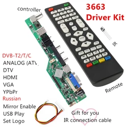 3663 New Digital Signal DVB-C DVB-T2 DVB-T Universal LCD TV Controller Driver Board UPGRADE 3463A Russian USB play LUA63A82