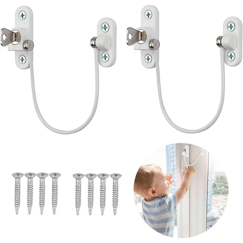 

Window Restrictor Locks, 2Pcs Professional Window Restrictor Locks, Child Baby Safety Security Wire Catch with Screw Keys Safety