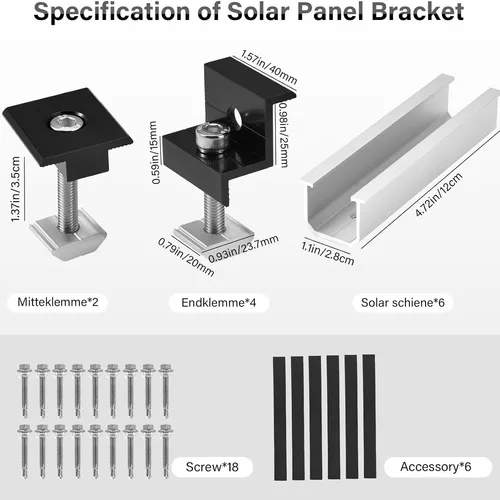 Imagen 2 del producto Kit de Soportes para Paneles Solares, 12 Piezas, Riel de Montaje de Aluminio de 30 mm/35 mm, Abrazaderas de Extremo para Techos Planos, Riel de Montaje para Paneles Fotovoltaicos, Ligero