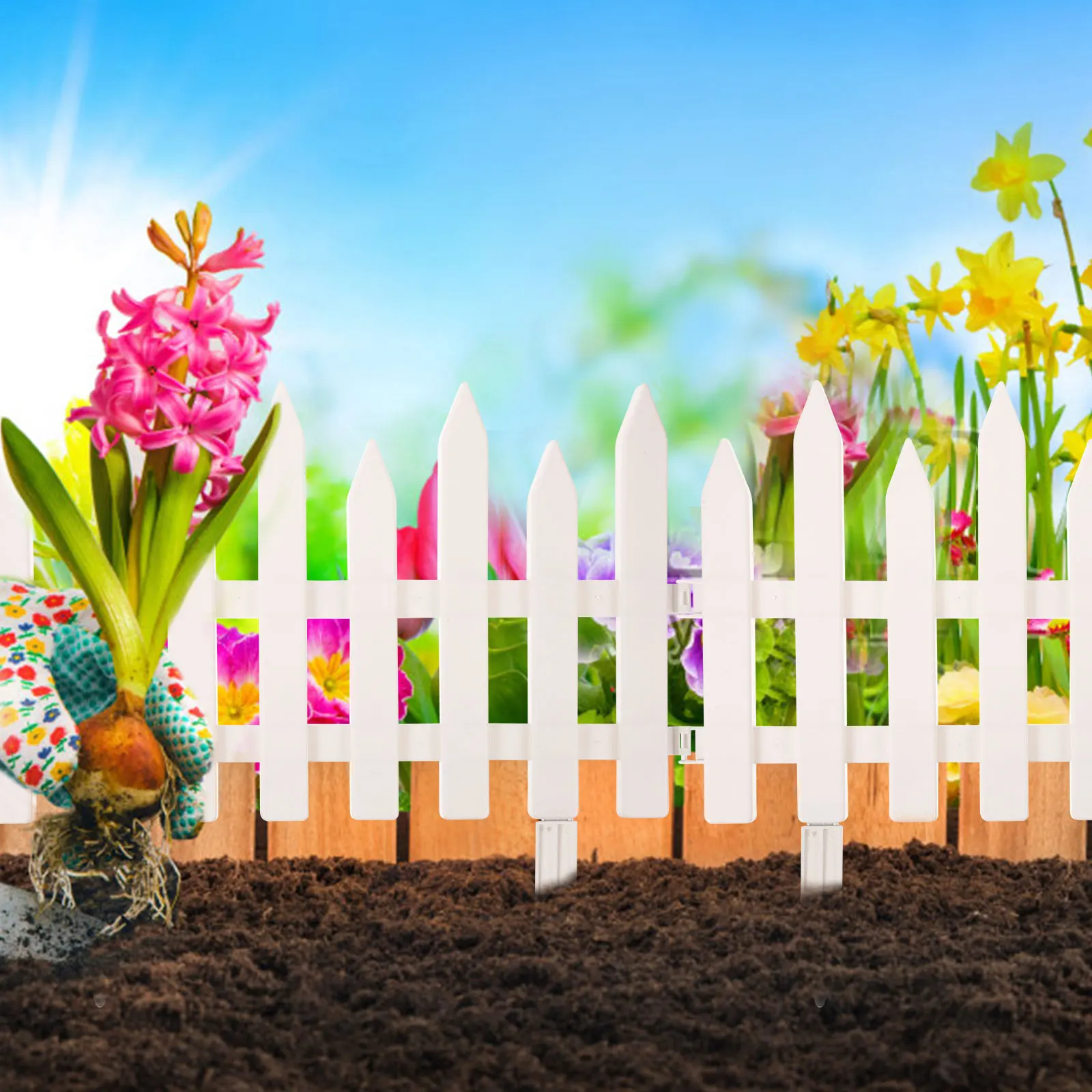 

White Garden Fence 50x42cm Decorative Picket Fencing for Campus Plastic Garden Picket Fence Lawn Edging Gardening Landscape